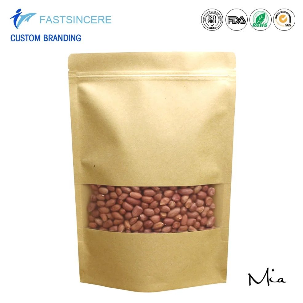 
Heat Sealed Stand Up Zip Lock Kraft Window Paper Packaging Bag 