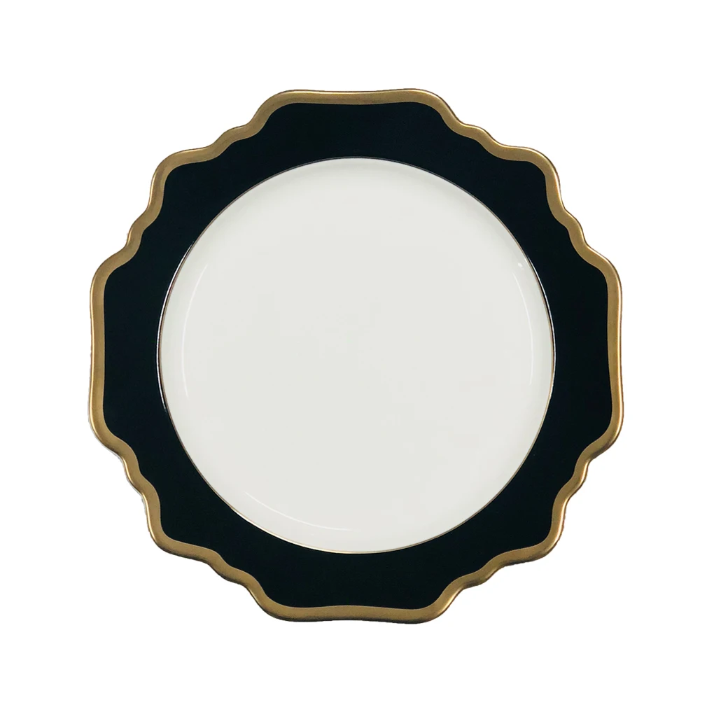 Набор свадебных тарелок из костяного фарфора черного цвета с золотым ободком, набор посуды
