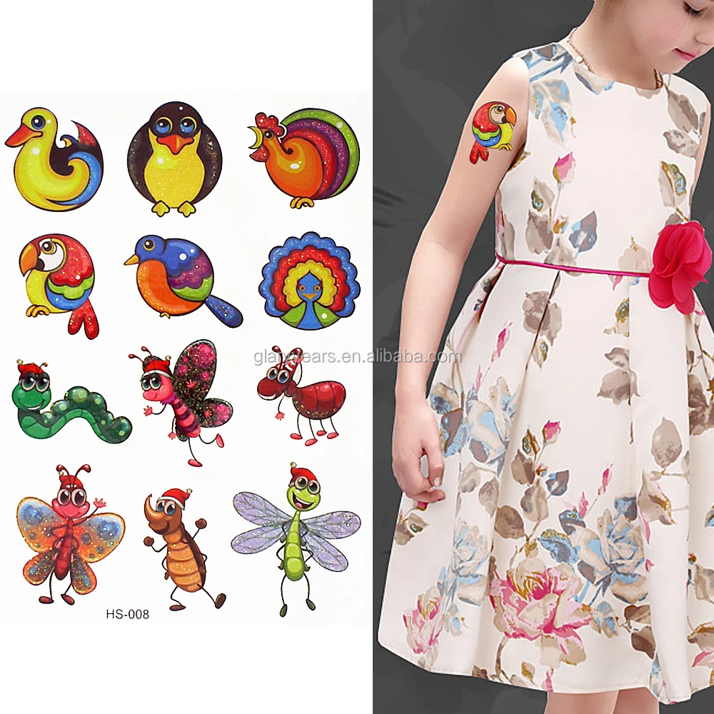 
Glitter Kids Animals Temporary Tattoo Sticker Paper 
