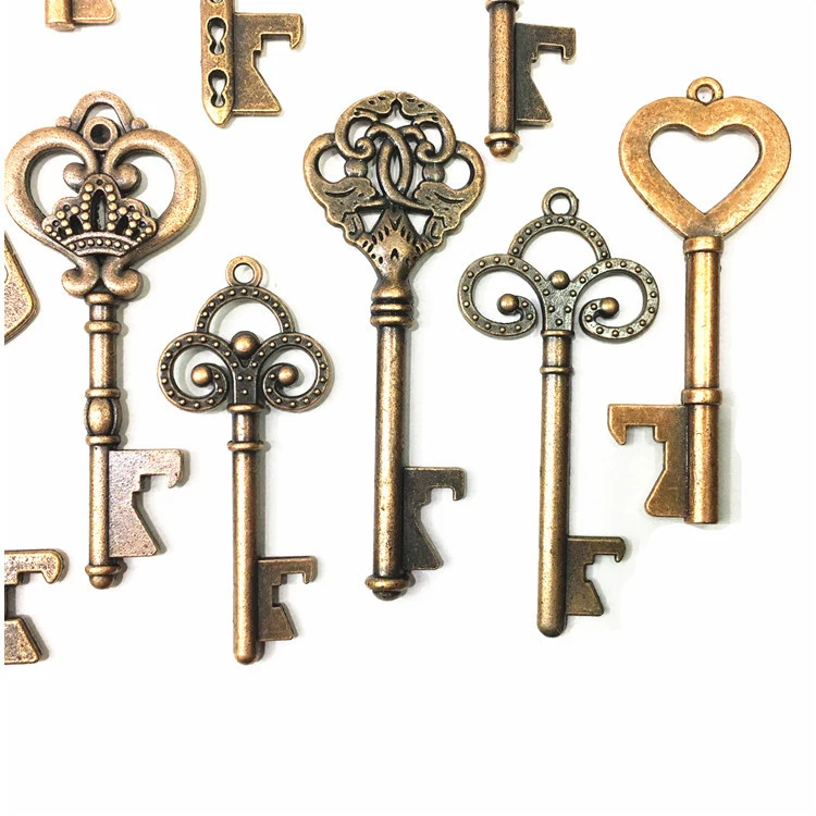 Manufacturer Custom Antique Bronze Keys Vintage Key shaped pendant DIY Pendant Bookmark Metal Charms Decorations
