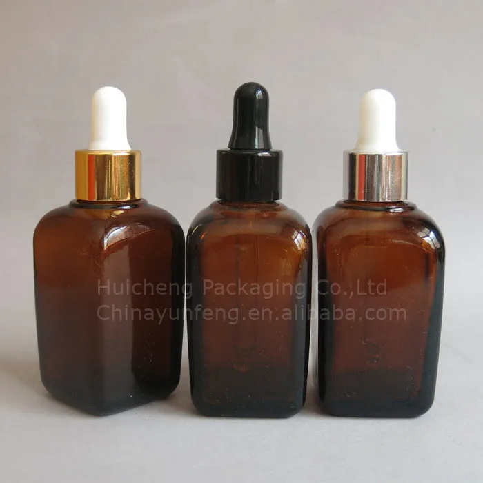 New type square liquor pharmaceutical amber glass dropper bottles 50ml