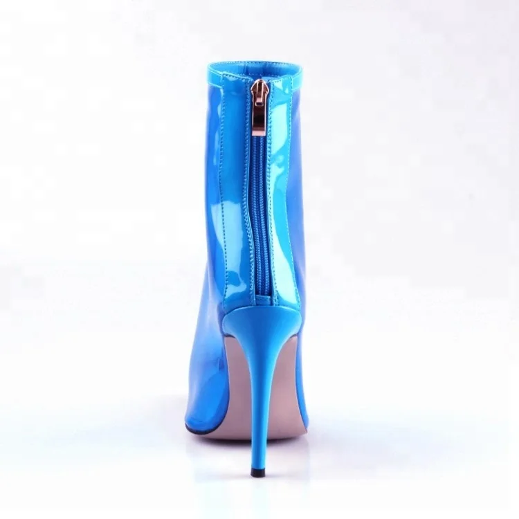 On sale bottom price transparent PVC classy sexy Ladies Fashion shoes pointed toe stiletto high heel ankle boots