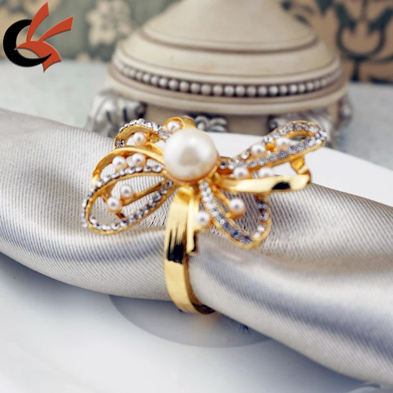 Gold Tone wedding party Table decoration Crystal Rhinestone Napkin Rings
