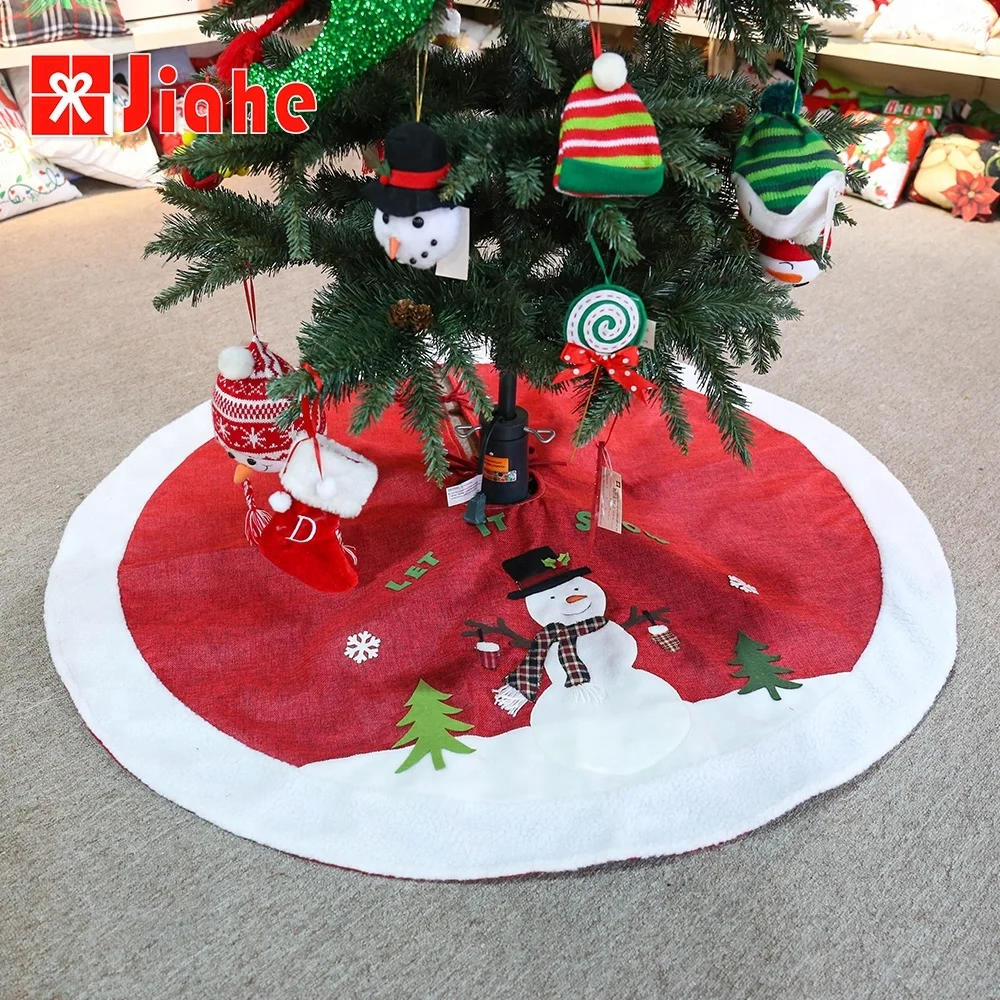 Red snowman linen tree skirt personalised christmas decorations