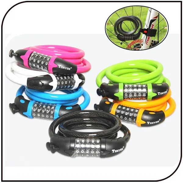 High quality 5 Digital Cable Bike Lock 1200mAh Anti-theft combination bicycle cable lock with password bike lock