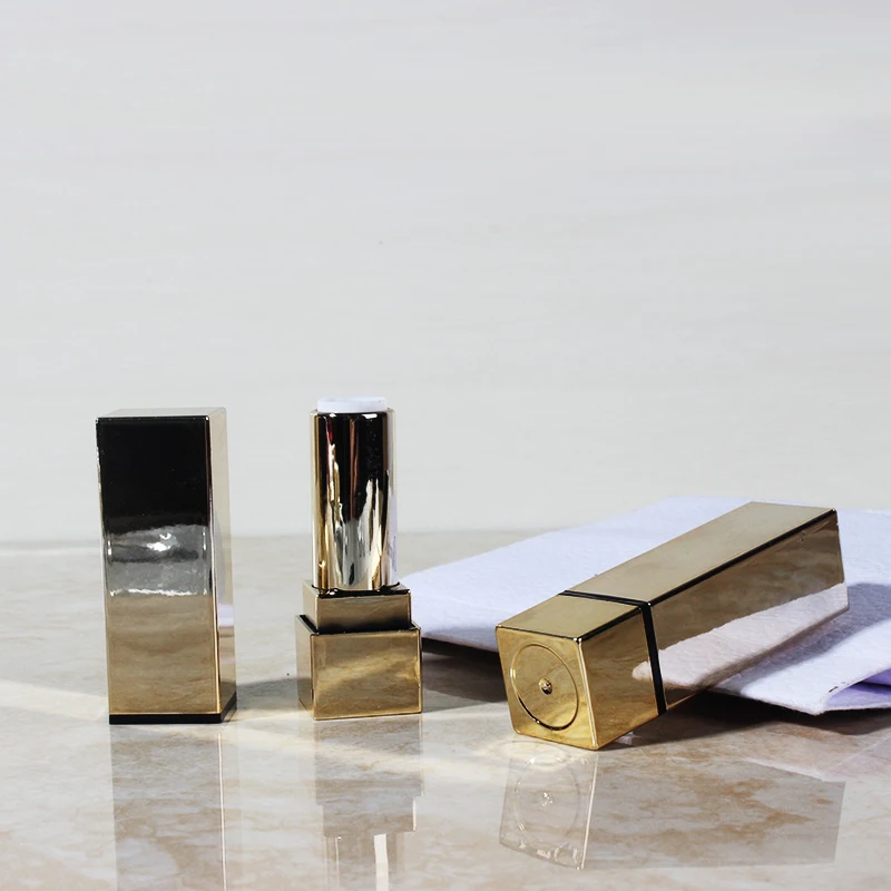 wholesale golden lipstick tube empty cosmetic container packaging square lip tint balm liquid lip gloss matte private label