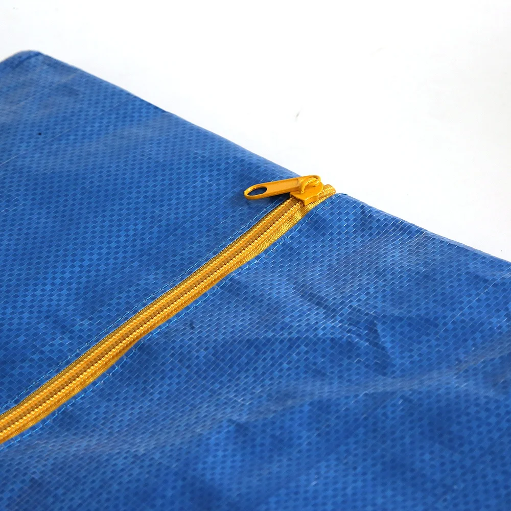 Extra large blue PP woven tote bag with zipper and adjustable straps