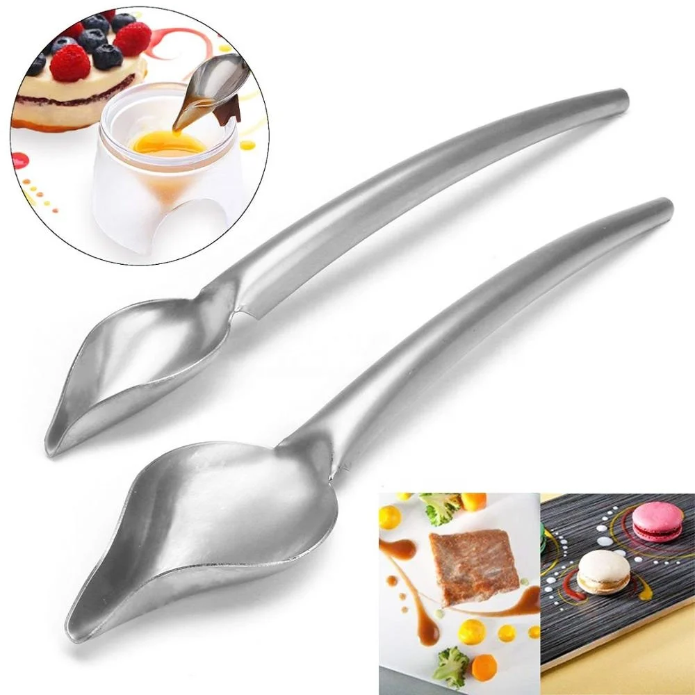 Promotion cutlery serving stainless steel professional culinary saucier 2 pieces drawing spoons for decorating spoon