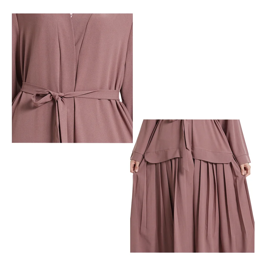 2018 Autumn new arrive arab tunic robes with belt front open muslim abaya dress solid color islamic clothing collections