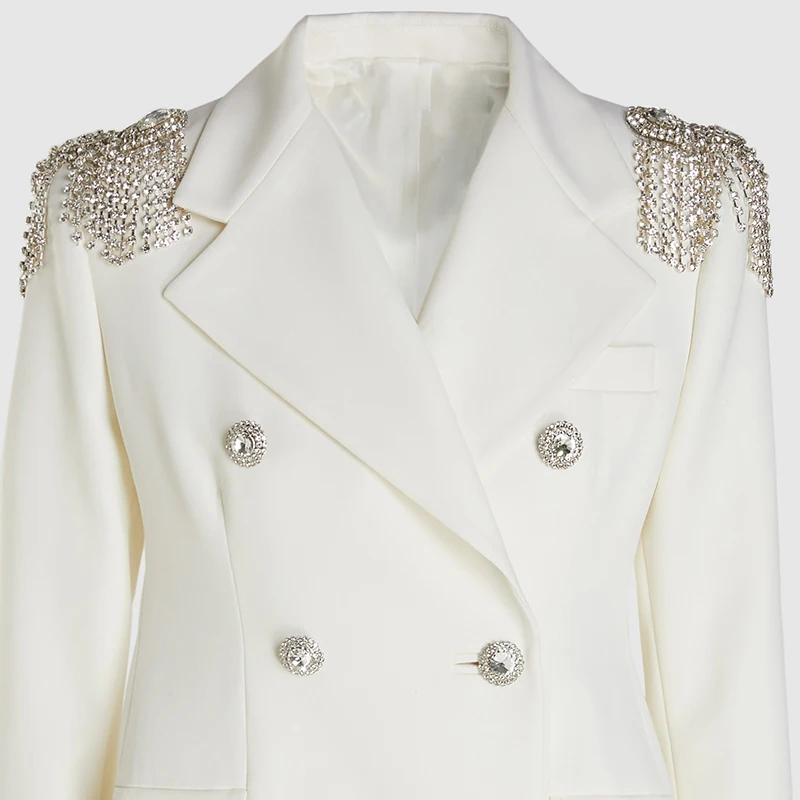 Модный дизайн украшенный кристаллами индивидуальный Повседневный белый блейзер для женщин