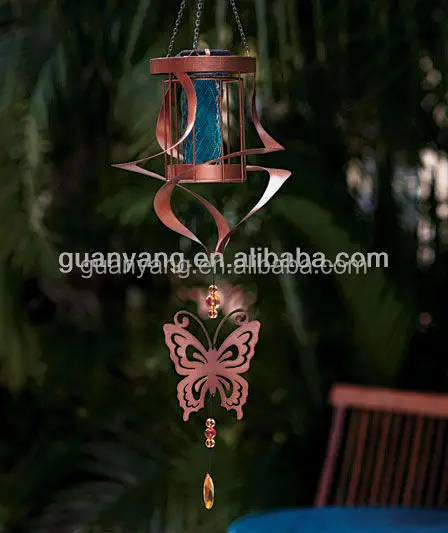 Decorative Bug Zapper Butterfly 3D Vintage Metal Wind Spinner With Solar Light