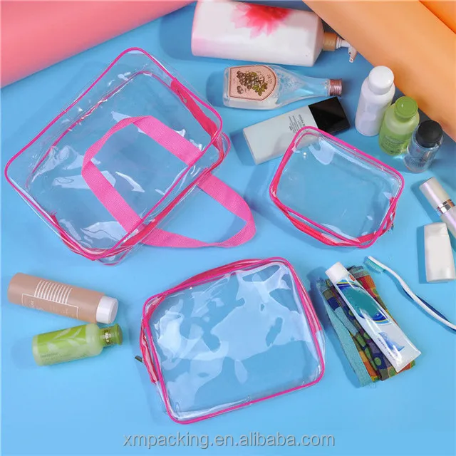 customized transparent waterproof clear plastic travel pvc cosmetic bag with zipper