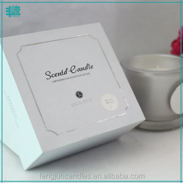 FJ-GB009Box metal effect silver color glass jar candle scents wholesale private candle labels with candle wick cotton yarn