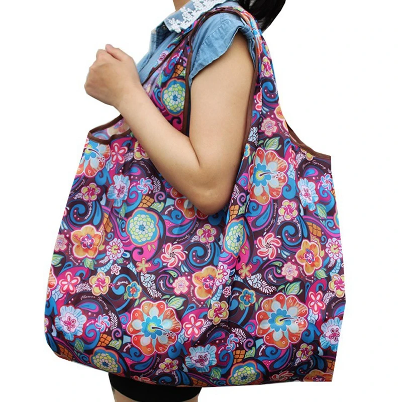 Foldable eco friendly reusable waterproof nylon polyester  shopping grocery bags for shopping