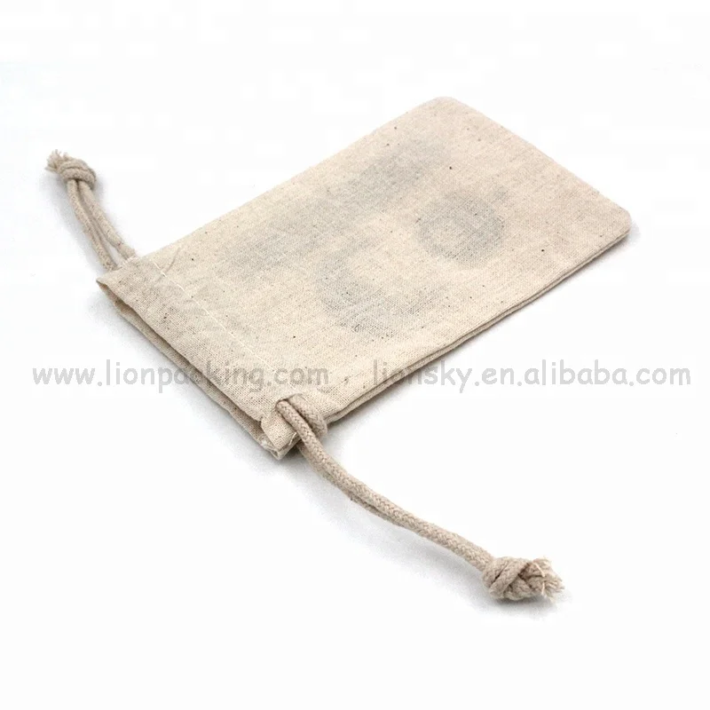 
Personalize custom logo small bag drawstring cotton wedding favor pouch 