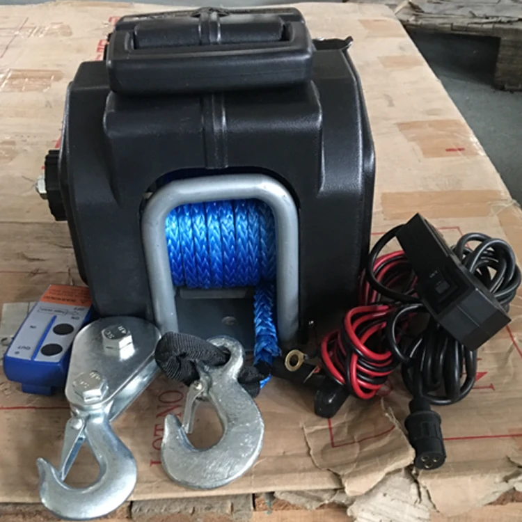 Portable 12v electric boat winch for pulling boats, stuck vehicles and other heavy items