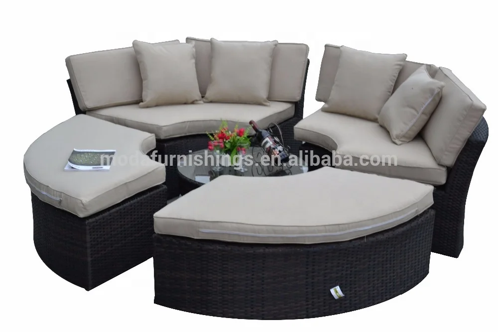 Outdoor Round Rattan Sunbed Patio Wicker Furniture Garden Day bed