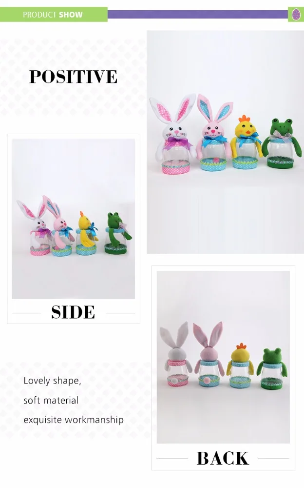 
Cute Animals Design plush bunny sale supplier customized gifts container plastic Decoration easter candy jar 