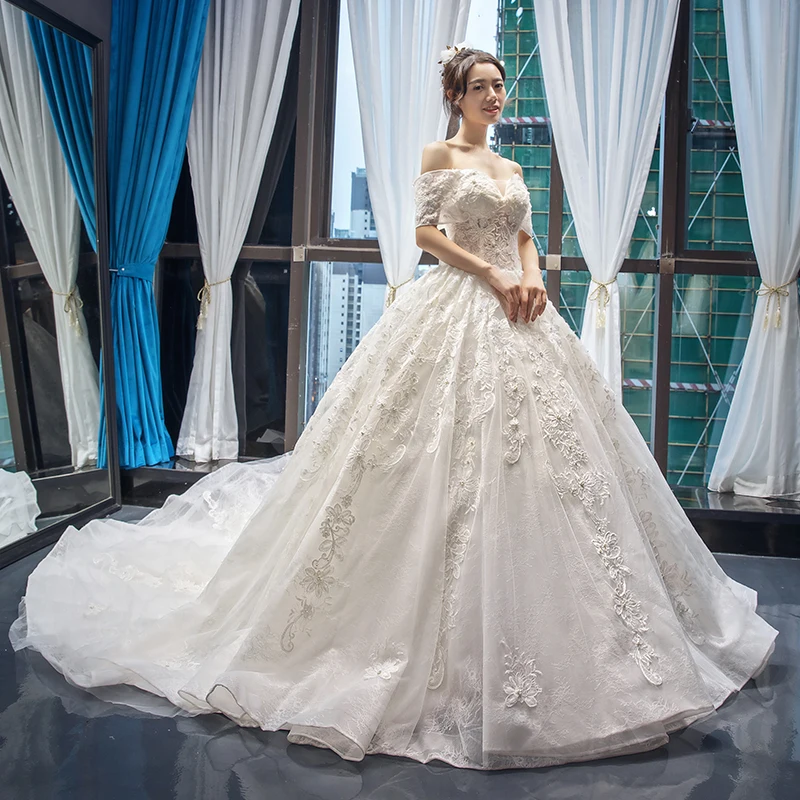 
RSM66672 off shoulder short sleeves high quality long elegant luxury romantic german wedding dresses 
