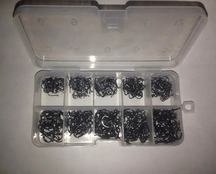 500Pcs 10box Pack (50Pcs/box) #3- #12 Freshwater Carbon Black Bait Holder Fishhook Fishing Hooks Set