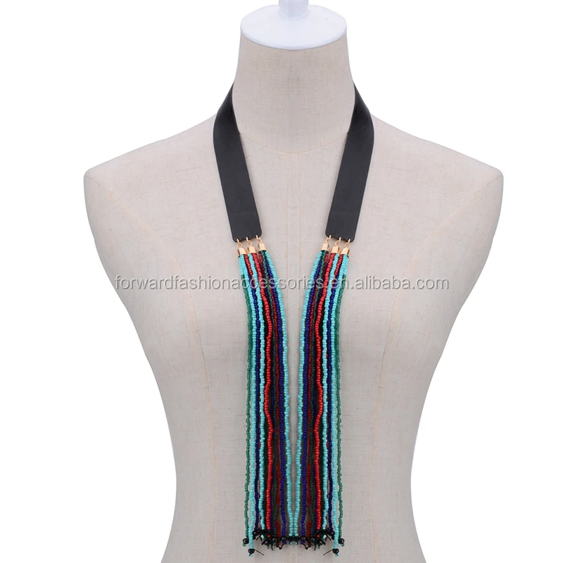 2017 new design Bohemian beads long tassel necklace costume jewelry