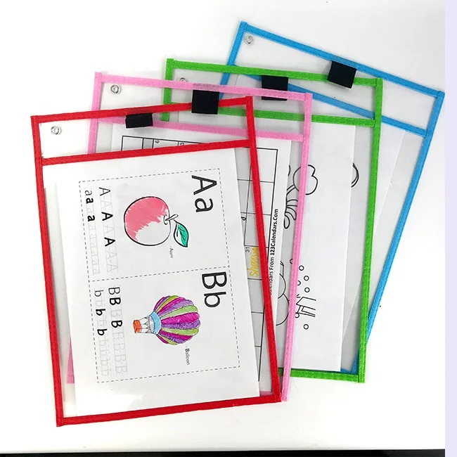 Top Quality Supplies For Office/School/Classroom/Children Reusable Sleeves Dry Erase Pocket, Wet And Dry Erasable Pockets