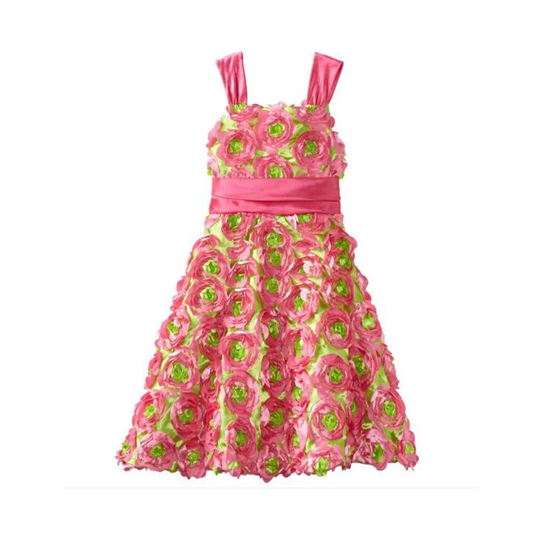 Party girls flower pattern sleeveless dress for 2-12 years old girls