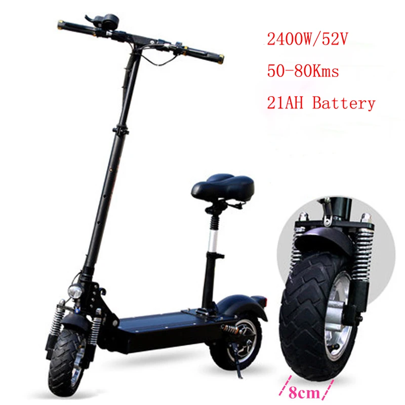 New 52v 2400w 11 inch Electric Scooter with Seat for Adults, Electric Kick Scooter