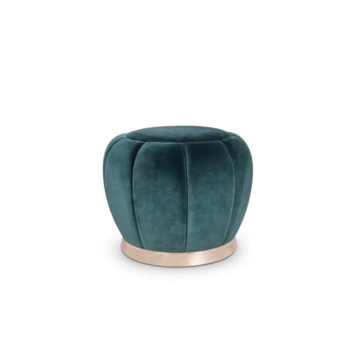 Home Furniture Living Room Teal Bedroom Footstool Modern Velvet Round Ottoman With Gold Base