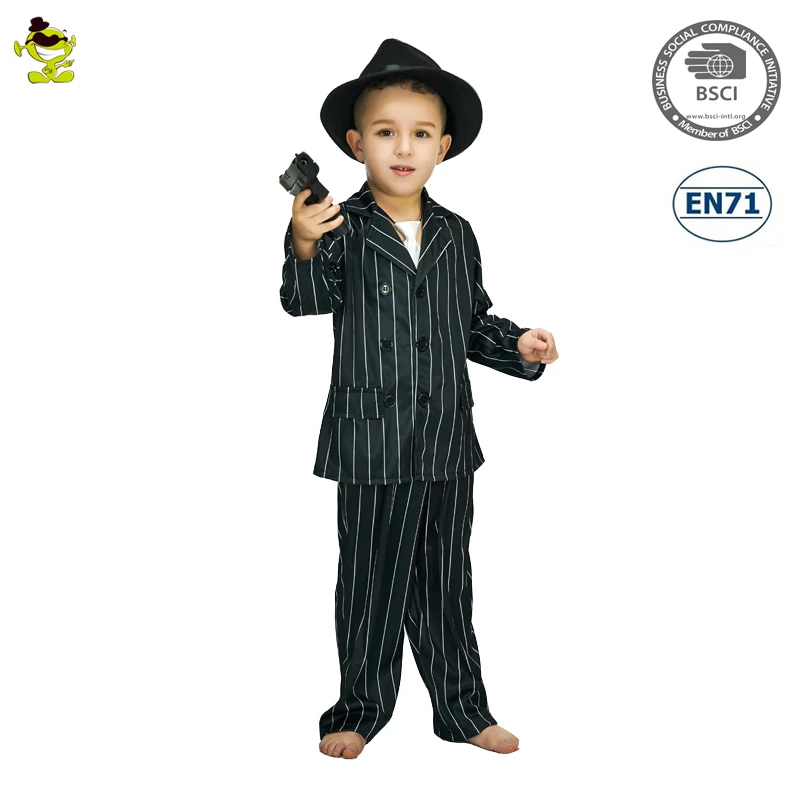 Cool Kids Gangster Costume Halloween  Party Clothes Cosplay Pinstripe Gangster Boys Costume