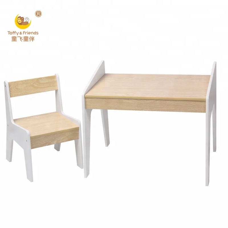 Toffy & Friends Natural color wooden kids study desk table and chair set