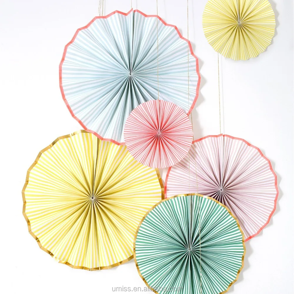 Set of 6pcs Pastel Pinwheel Paper Fan Decorations for Easter Opp Bag Custom Design Party Decoration Tissue Paper Colorful CN;FUJ
