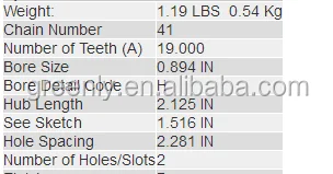 Deere Planter Row Unit Roller Chain Drive 19 Teeth Sprocket with Bearing AH133868 GA1720