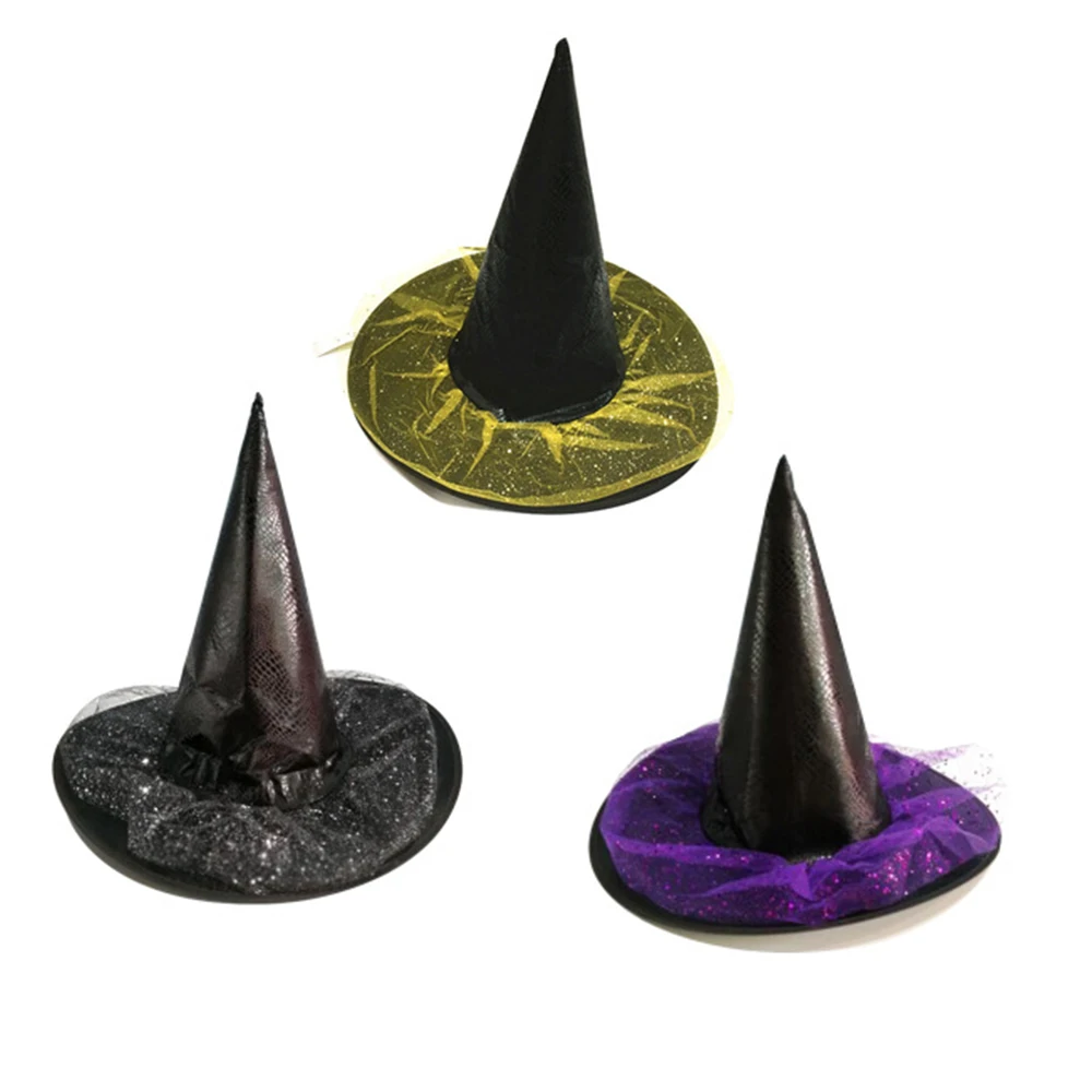 Halloween Witch Hat with Gauze Black Pointed Hat Halloween Decorations