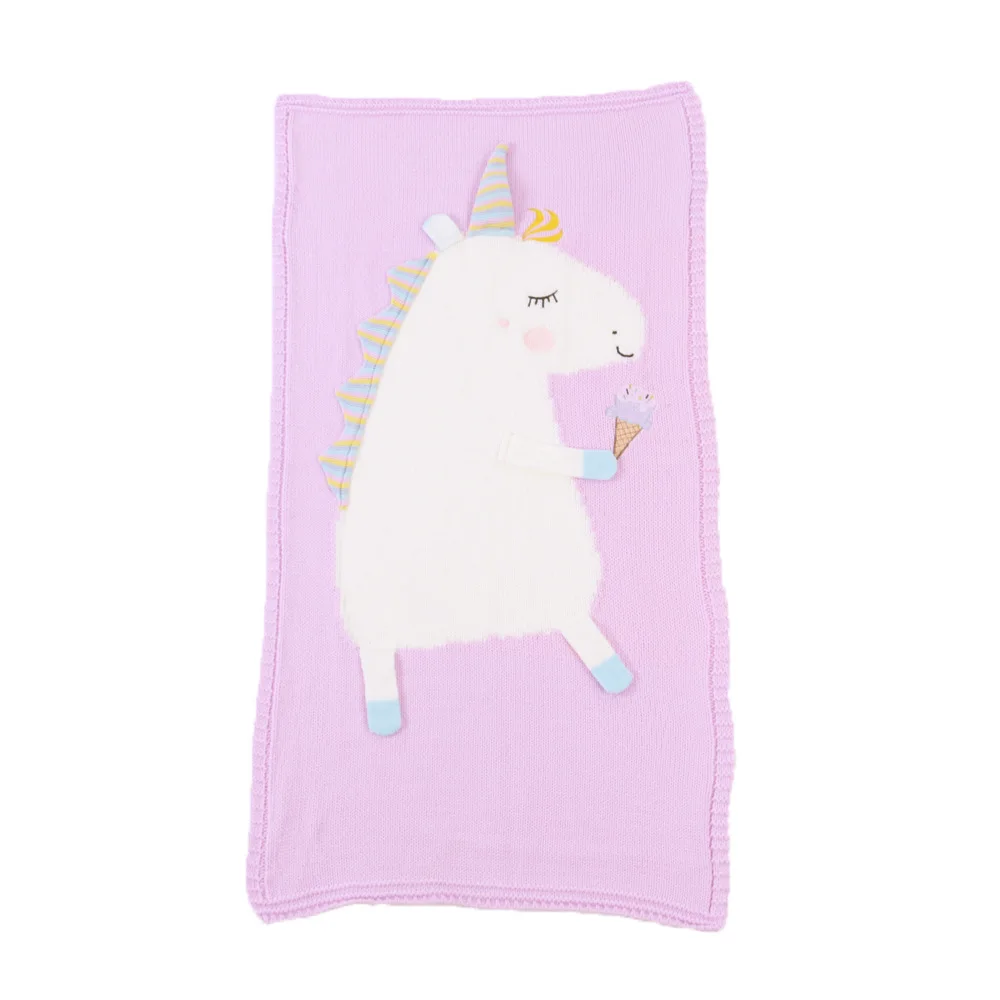 
INS Sell Cheap Wholesale 3D Cute Cartoon Unicorn Acrylic Knitted Air Conditioning Cloak Blanket for Baby Children 