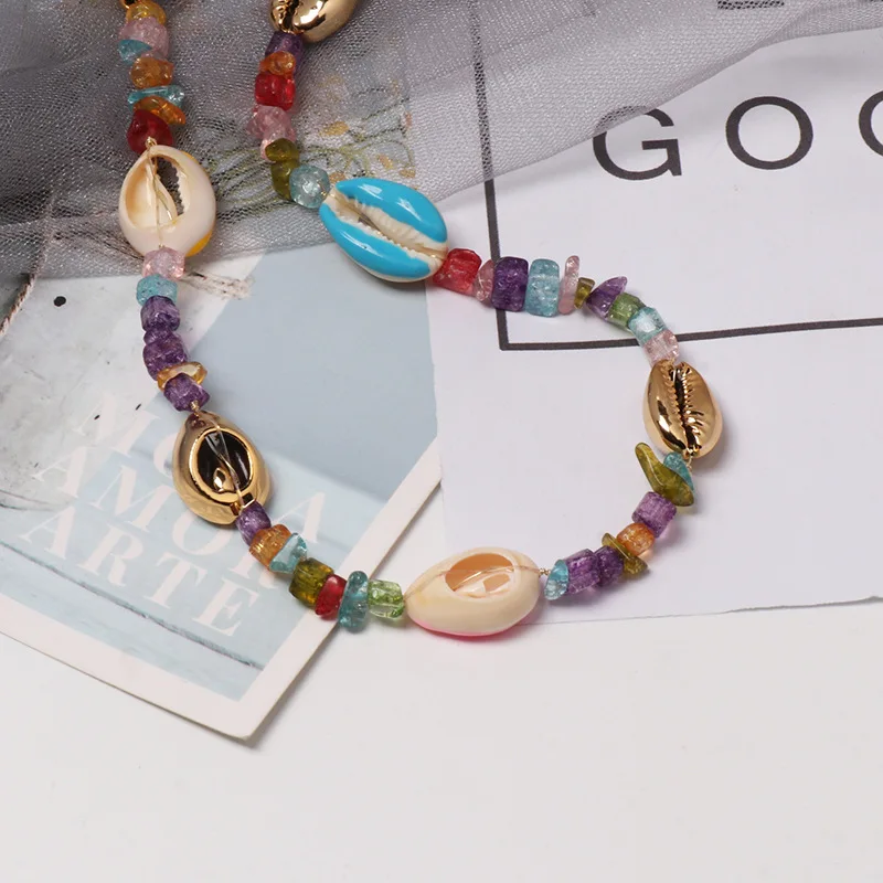 LM10 Balry Jewelry New arrival design colorful  beads shell necklace Irregular beaded stone shell pendant Necklace for Women