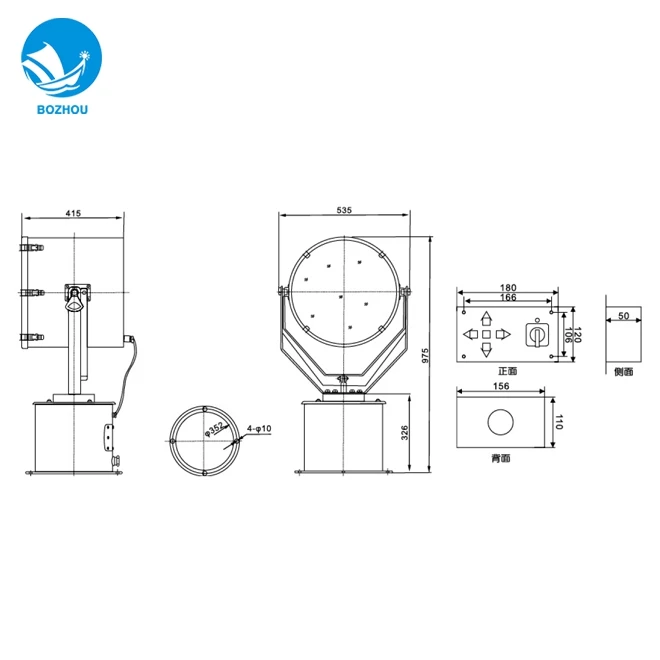 Stainless Steel 1000w IP56 high power marine waterproof remote control spotlights searchlight
