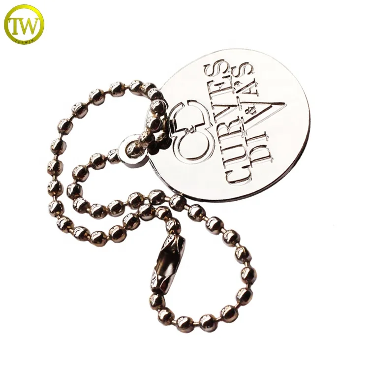 Custom engraved name round hang plate silver wallet metal chain tag with hook