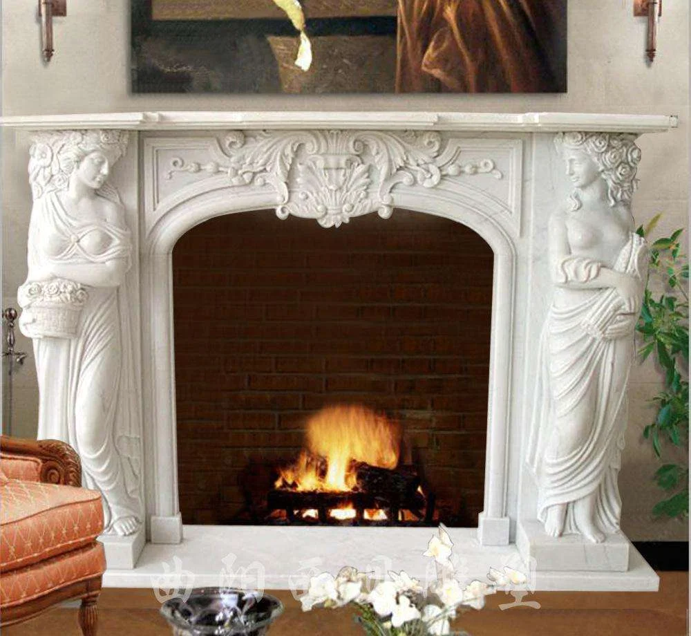 European Style Decorative Hand Carved Plaster Column Fireplace/Fireplace Mantel