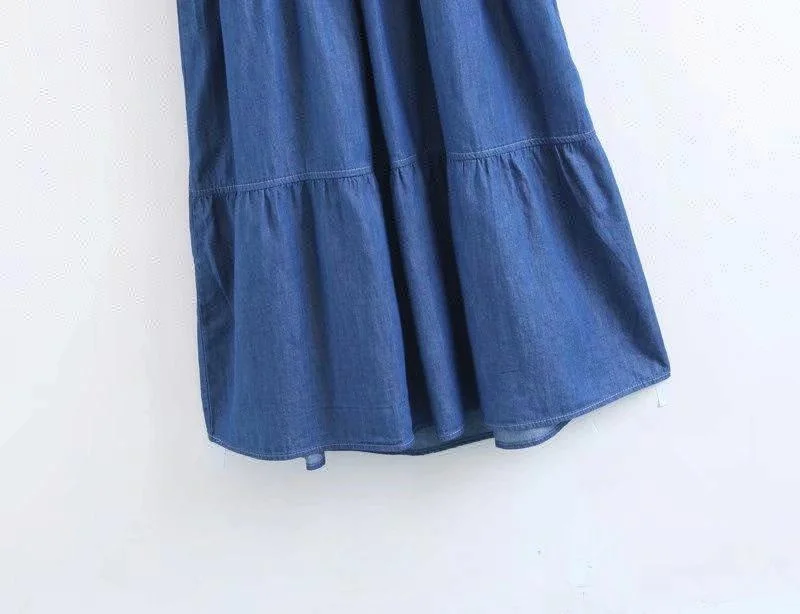 D&S factory dropshipping stretch denim embroidered dress frock knee length women dresses