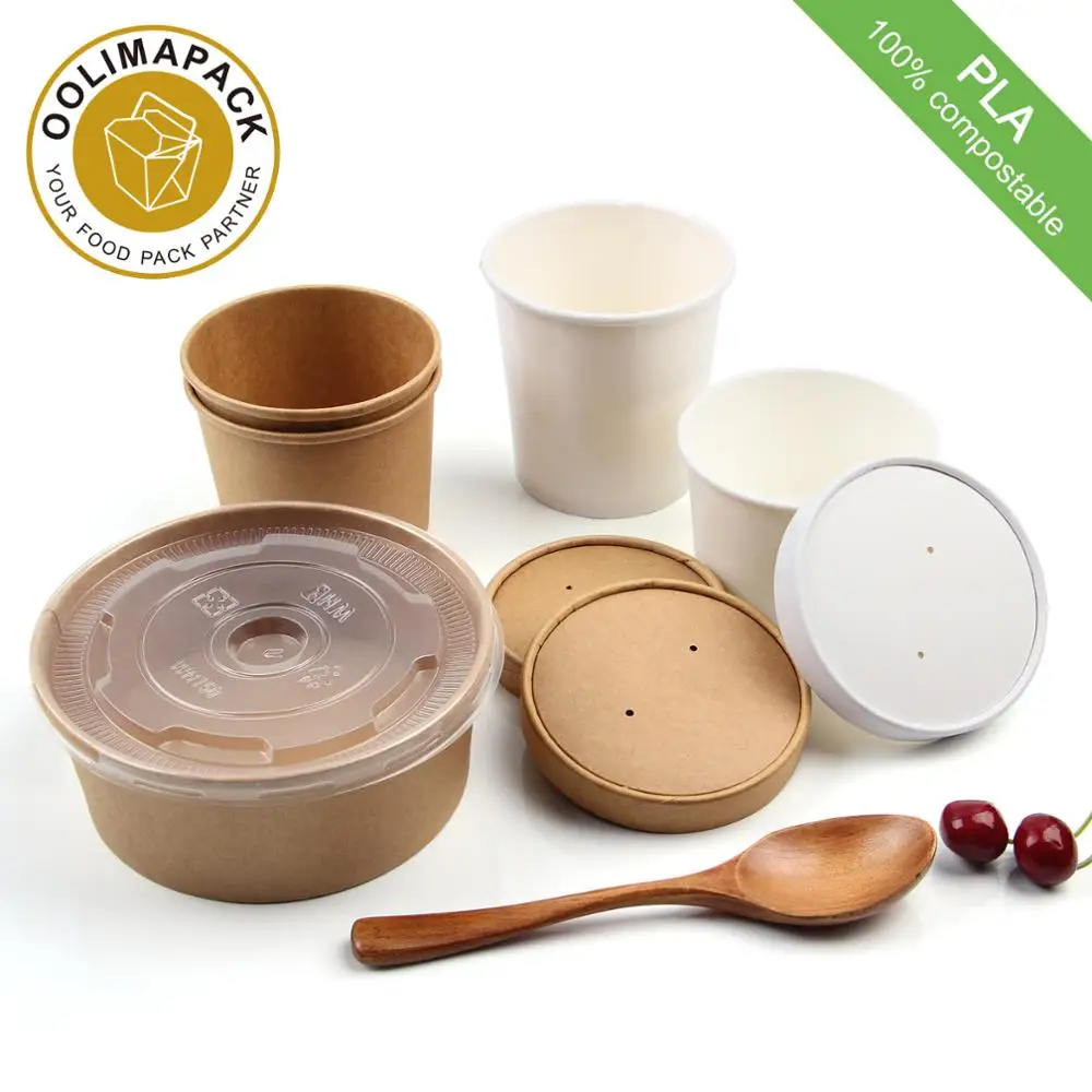 High Quality PLA Coating Biodegradable Kraft Paper Salad Box With Lid