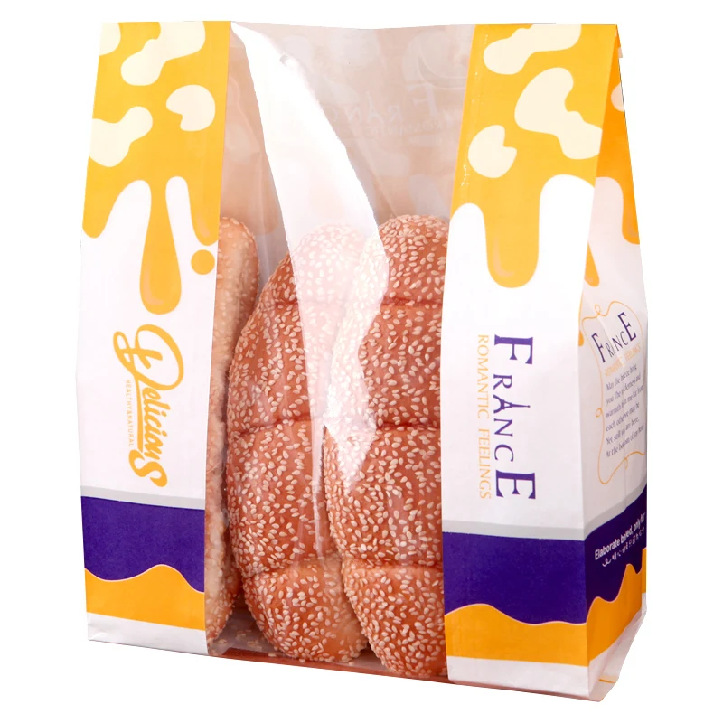 Wholesale custom logo bread packaging paper bag Toast Baguette packaging Paper Bag Greaseproof Kraft Paper Bag with clear window