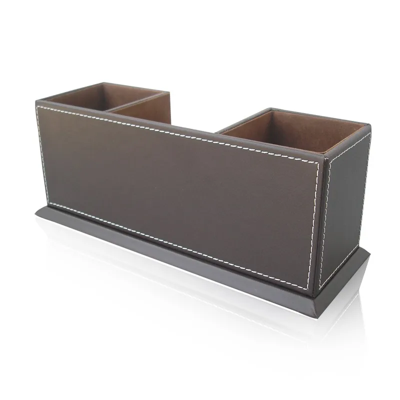 Office School Stationery Desk Organizer Faux Leather Storage Pen holder