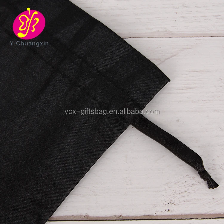 Custom printed black large satin drawstring pouch perfume bottle packaging bag