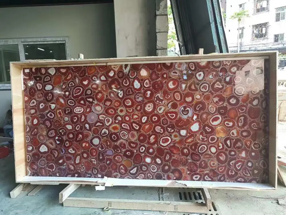 Декоративная Прозрачная красная большая Агатовая плита с подсветкой