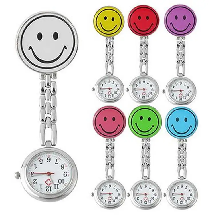 Новинка 2019, Женские кварцевые наручные часы с клипсой в форме смайлика, подвесные карманные часы для медсестры