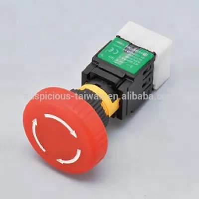 
16mm IP65 Waterproof Latching Emergency Stop, Momentary Mushroom Head Push Button Switch 