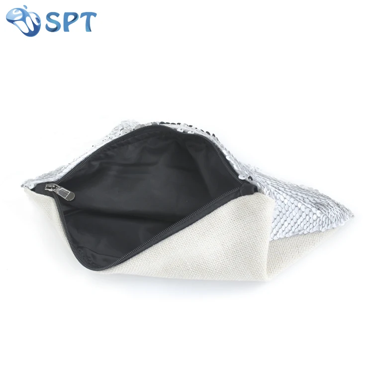 Sublimation Front white Sequin Linen Zipper Makeup Bag