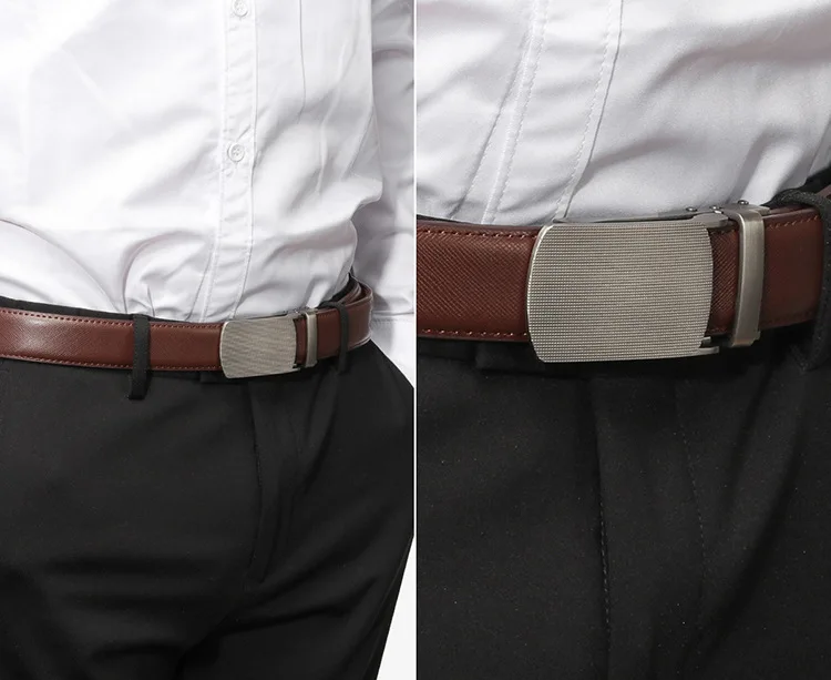 Belt for Men Genuine Leather Ratchet Dress Comfort Belt with Slide Click Buckle Trim to Fit