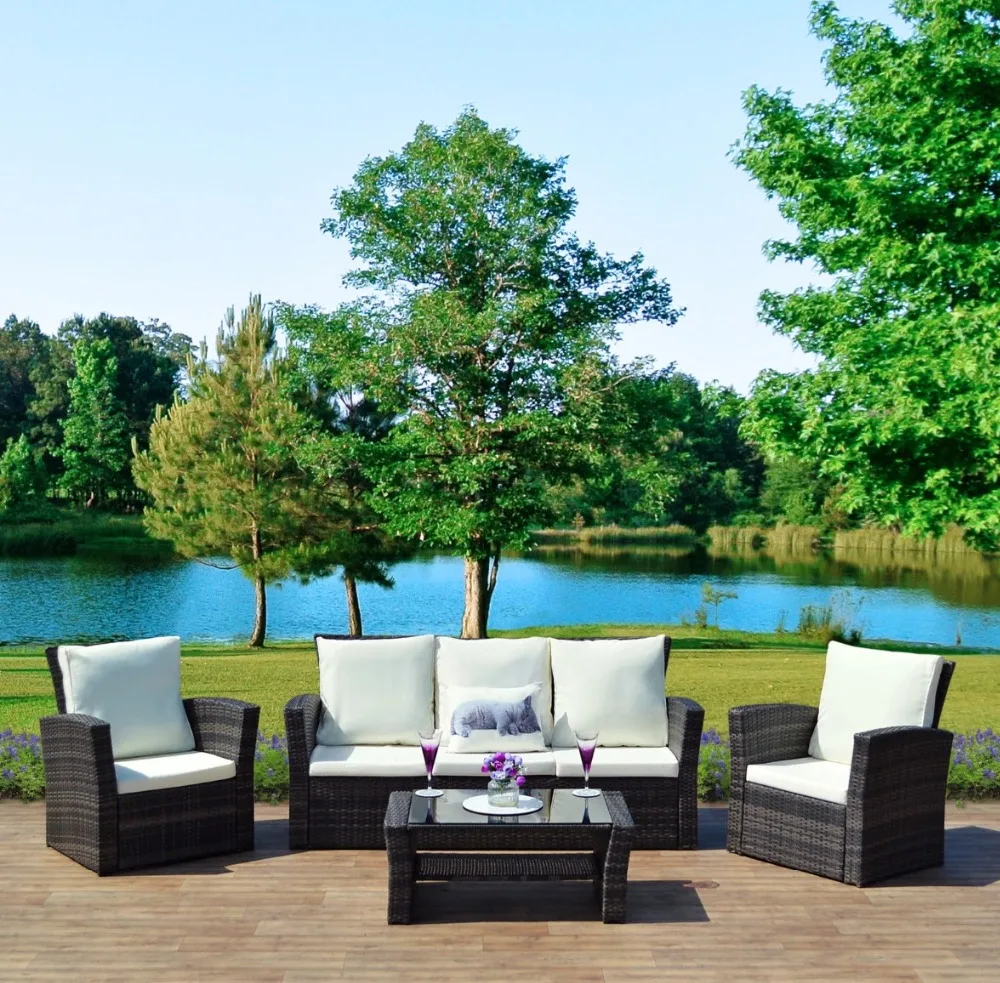 Недорогой уличный плетеный диван со стальной рамой для любой погоды, садовая мебель из ротанга, диван Harbo